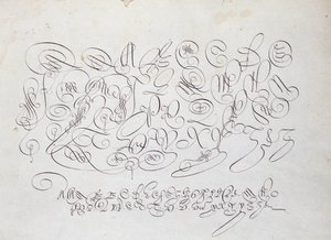 Fransk kalligrafi: Kapitalplade, gravering af Frisius, kongens kalkograf af Robert Vignon i skriftens have omkring 1600. af French School