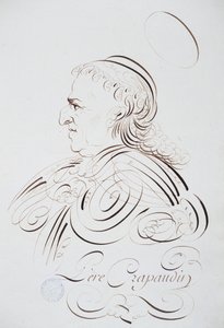 Fransk kalligrafi: Portræt af Fader Crapaudin af Bernard af Paris omkring 1780. Historisk bibliotek i byen Paris. af French School