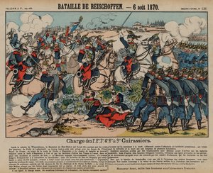 Franske kurassierer angreb preussisk infanteri i slaget ved Reichshoffen, fransk-preussisk krig, 6. august 1870 (farvestik) af French School