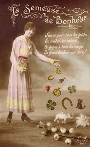 Fransk postkort, der forestiller La Semeuse de Bonheur (Lykkets såer), 29. marts 1914 af French School