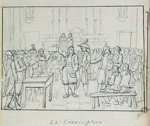 Fransk revolution: værnepligtsscene i Bretagne i 1793. Paris, Musee Carnavalet af French School