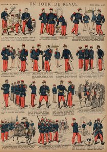 Franske soldater på dagen for en anmeldelse (farvet indgravering) af French School
