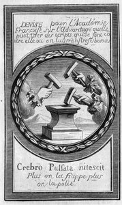 Frontispice af "Factums" mod det franske akademi af Antoine Furetiere (1619-1688). Stik fra 1860. af French School