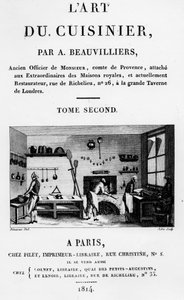 Frontispice fra LArt du Cuisinier af Antoine Beauvilliers, indgraveret af Jubin, udgivet 1814 af French School