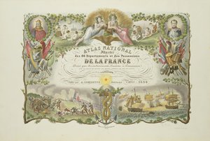 Frontispice af Atlas Nacional Illustre des 86 Departments et des Possessions de la France, af Victor Levasseur 1856 (håndfarvet gravering) af French School