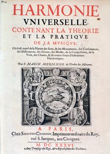Frontispice af Harmonie universelle, der indeholder teori og praksis om musik af Marin Mersenne (Marin Mersennus eller le Pere Mersenne) (1588-1648), 1637. af French School