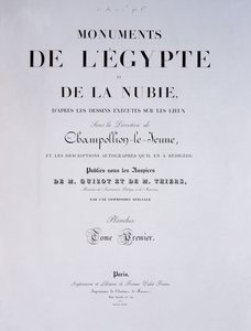 Frontispice af 1. bind af Monuments de lEgypte et de la Nubie af kunstneren, udgivet i Paris af Firmin-Didot, 1835 af French School