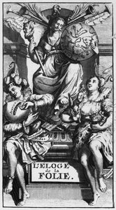 Frontispice til In Praise of Folly af Desiderius Erasmus af French School