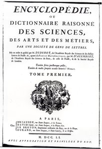 Frontispice til The Encyclopedia of Science, Art and Engineering af Denis Diderot (1713-84) udgivet i Paris, 1751 af French School