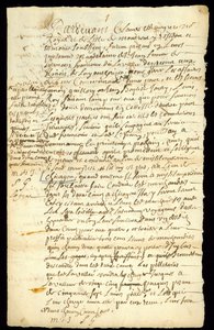 Pelshandelskontrakt mellem Francois Francoeur og fire voyageurs om transport af varer og køb af bæverpels i Michilimackinac og Chicago, 1692 (se også 332317) af French School