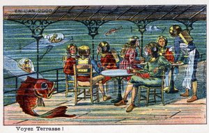 Futuredays: A Nineteenth Century Vision of the Year 2000 - Serie "" I år 2000": Se terrasse (under havet). Kromolitografi af Villemard af French School