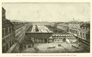 Trægallerier ved Palais-Royal, i 1828, Udsigt taget fra paladset, efter en engelsk aqua-tinta fra tiden af French School