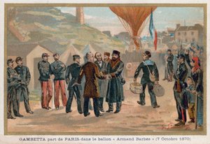 Gambetta forlader Paris i luftballonen Armand-Barbes af French School