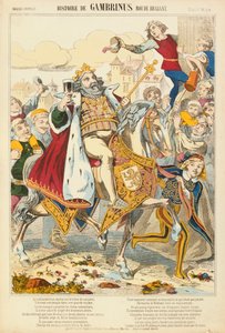Gambriunus, legendarisk konge af Flandern, broadsheet udgivet af Verlag Haguenthal, Pont-a-Mousson, 1860 af French School