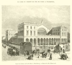 Jernbanestation fra Paris til Strasbourg (gravering) af French School