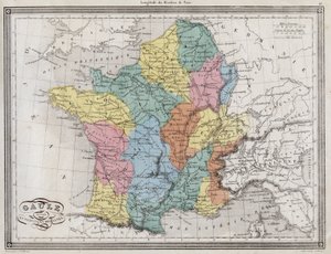 Gallien opdelt i romerske provinser - Plade udvundet fra "" Universal Atlas for oldtidens og moderne geografi til beboelsesskoler"" af Vuillemin - ca. 1845 af French School
