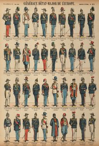 Generalstabsofficerer og uniformer fra hære fra hele verden (farvegravering) af French School