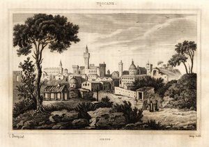 Generelt billede af Siena (Siena) i Toscana, gravering af C. Deveze i "Italien malerisk"", Amable Coste redaktør af French School