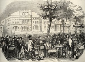 Generel visning af boulevard du Temple i Paris - gadesælgere - Paris - Generel visning af boulevard du Temple - Ambulanter for købmænd - Gravering i "Tableau-de-Paris" af Edmond Texier 1852 af French School