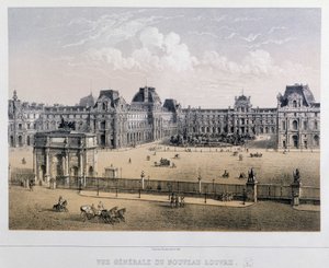 Generelt billede af det nye Louvre: Arc du Carrousel - Indgravering af det 19. århundrede. af French School