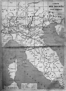 Geografisk kort over hertuginden af Centralitalien i 1860. Indgravering i "" Le Monde Illustré"" nr. 143 af 7. januar 1860. af French School