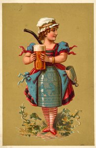 Pige holder et stort glas øl (chromolitho) af French School