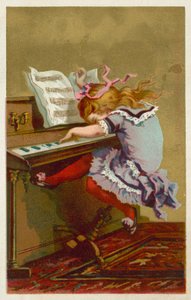 Pige spiller klaver (chromolitho) af French School