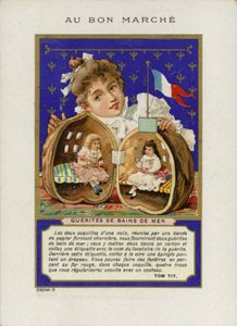 Pige leger med dukker, der sidder inde i en valnøddeskal, Guerites de bains de mer af French School