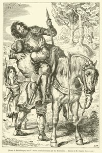Goetz de Berlichingen, akt V, Goetz såret og reddet af bohemer (gravering) af French School
