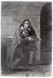 Gracchus Babeuf (1760-97) stikker sig selv (gravering) (s/h foto) af French School