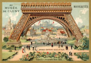 Stort springvand under Eiffeltårnet, Exposition Universelle, Paris af French School