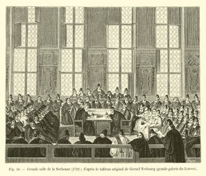 Sorbonnes store sal, 1732; efter det originale maleri af Gerard Terbourg, Louvres store galleri af French School