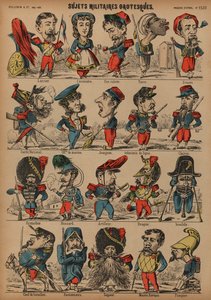 Groteske militærkarikaturer (farvet indgravering) af French School