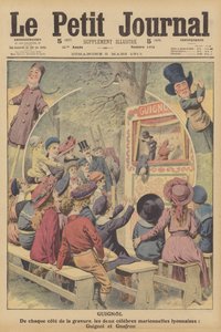 Guignol og Gnafron, berømte franske dukker fra en forestilling i Lyon (farvelitografi) af French School