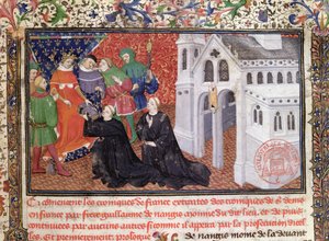 Guillaume de Nangis (d.130003) præsenterer sin bog for Philippe IV (1268-1314) le Bel, konge af Frankrig fra 1285-1314 af French School