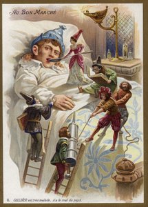 Gulliver er meget syg. Han lider af hjemve (chromolitho) af French School