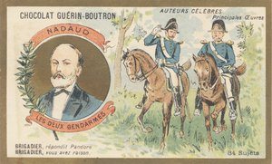 Gustave Nadaud (1820-1893), fransk goguettier, digter og sangskriver, forfatter til "Les deux gendarmes" eller "Pandora" satirisk værk forbudt af regimet af French School
