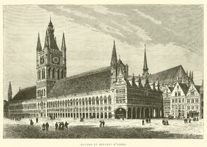Haller og klokketårn i Ypres (gravering) af French School