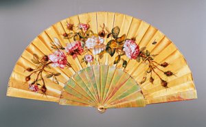 Håndvifte med roser og insekter, silke og perlemor, skabt af Felix Alexandre, Paris, ca 1870, Frankrig af French School