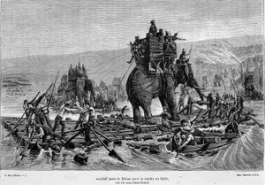Hannibal passerer Rhone til Italien (år 218 f.Kr.) - i "Frankrig og franskmændene gennem århundrederne"" af French School