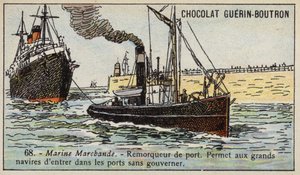 Havne slæbebåd (chromolitho) af French School
