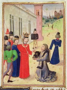 Harl 4380 f.233v Froissart præsenterer sin bog til Richard II, fra Froissarts Chronicle, Vol IV (vellum) af French School