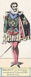 Henri 4, 63. konge af Frankrig, besteg tronen i 1589, døde i 1610 (farvet indgravering) af French School