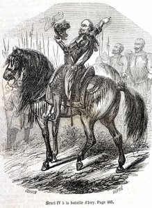 Henri IV (1553 - 1610) ved slaget ved Ivry (14/03/1590) - i "" Histoire de France"" af L.-P. Anquetil af French School