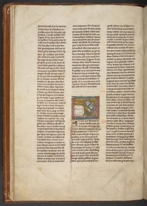 Eremit skriver ved et skrivebord, fra "Estoire del Saint Graal, La Queste del Saint Graal, Morte Artu", ca. 1315-25 (blæk på pergament) af French School