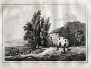 Eremitage af Vesuv-bjerget - ERMITAGE DU VESUVE NAPLES ITALIEN - Vesuv-gravering fra "" Det maleriske Italien" - Historisk og beskrivende maleri af Italien" af M. de Norvins, Ch. Nodier 1834-1836. af French School