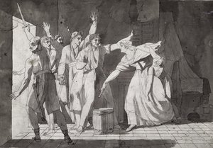 Heltemod af en kvinde, der står over for vendiske røvere, der har fået kontrol over Saint-Mithier, 1793 (se også 217884) af French School