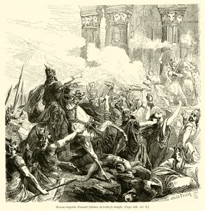 Hircan stormer Sikem og brænder templet (gravering) af French School