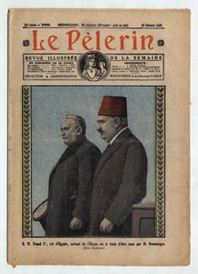 Hans Majestæt Fouad I, konge af Egypten, forlader Elysee, hvor han netop er blevet modtaget af Gaston Doumergue - forsiden af "Le-Pelerin", 30. oktober. af French School