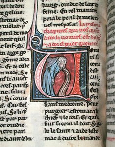 Historik forbogstav, der viser en mand, der kaster op (vellum) af French School